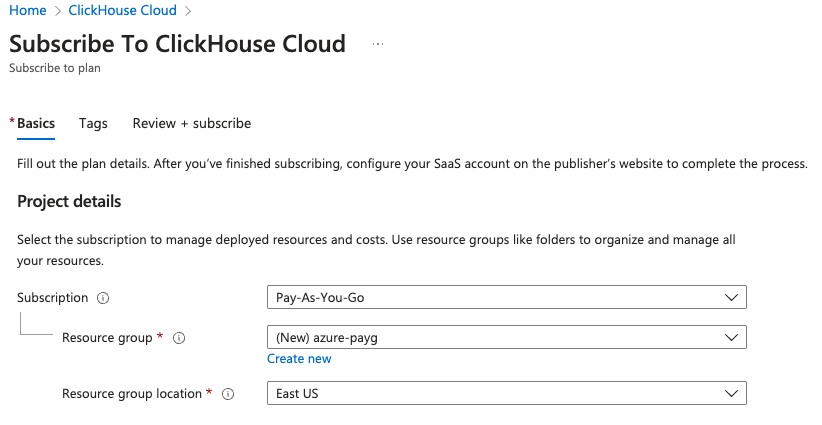 Форма реги�страции ClickHouse Cloud